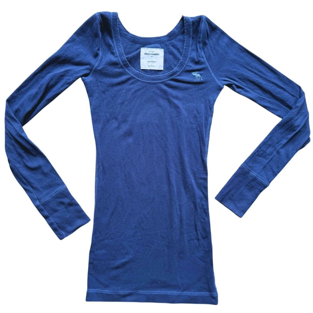 Vintage Abercrombie Y2K Long Sleeve Scoop Neck Tee XS Navy Blue Preppy Bella